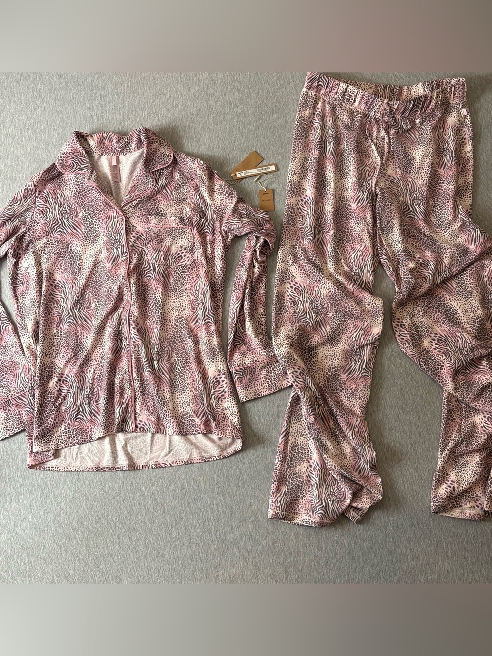 SKIMS Pink Animal-Print Pajama Set